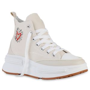 VAN HILL Damen Sneaker High Prints Schnürer Glitzer Profil-Sohle Schuhe 840881, Farbe: Beige, Größe: 38