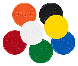 Pfandmarken Aufdruck: 'PFAND', viele Farben + Mengen, Farbe:brillantrot, Größe:100 Stück