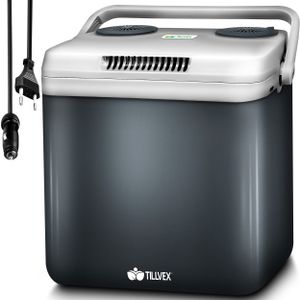 tillvex cool box electric 32L szary | mini lodówka 230 V i 12 V do samochodu kempingowego | chłodzi i ogrzewa | tryb ECO