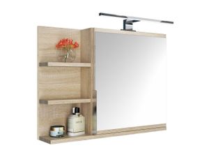 Badezimmer Spiegelschrank mit Ablagen und LED Beleuchtung, Badezimmerspiegel, Eiche Sonoma Spiegelschrank, L