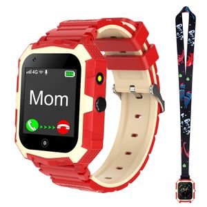 (Red) T32 4G Smartwatch pro děti, telefonní hodinky s fotoaparátem, příjem hovorů, krokoměr, SOS, GPS Smartwatch