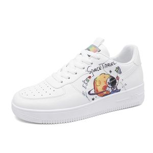 Cartoon Herren Turnschuhe Platz Astronaut Space travel Graffiti Drucken Studenten lässige Schuhe Mode Low-Top Schnürschuhe Sneakers Weiß Größe41