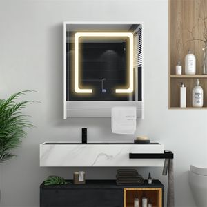 CLIPOP 1 Tür Badezimmer Spiegelschrank mit LED, mit verstellbaren Regalen, Wandmontage