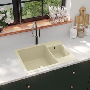 vidaXL Kuchynský drez s prepadom Double Bowl Beige Granite