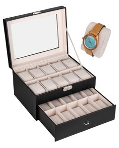 Uhren Aufbewahrungskiste Uhrenbox Uhrenkoffer Uhrenkasten für 20 Uhren, Farbe Innenfutter:beige