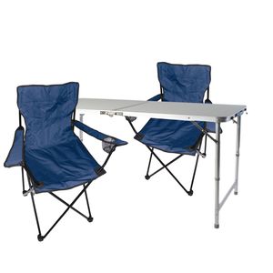 3-teiliges Campingmöbel Set blau Tisch höhenverstellbar+Stühle