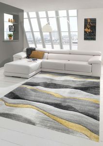 Teppich modern Teppich Wohnzimmer mit Streifen in grau gold Größe - 160x230 cm