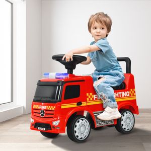 COSTWAY Dětské hasičské auto Mercedes Benz, licencované, s úložným prostorem, volantem, opěrkou zad, odrážecí auto pro nejmenší, do interiéru i exteriéru, dárek pro kluky i holky, červené