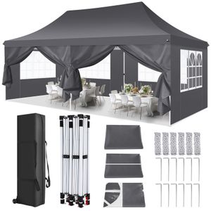Pavillons & Partyzelte 3x6m, Festzelt Faltpavillon Gartenzelt für Garten Terrasse Feier Party, Wasserdicht & UV-Schutz mit 4 Seitenteilen und 2 Eingängen, 12 Heringe & 4 Seile & 1 Tragetasche, Grau Pavillons & Partyzelte 3x6m, Festzelt Faltpavillon Gartenzelt für Garten Terrasse Feier Party, Wasserdicht & UV-Schutz mit 4 Seitenteilen und 2 Eingängen, 12 Heringe & 4 Seile & 1 Tragetasche, Grau