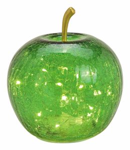 LED Glas Apfel 16 cm - grün - Deko Frucht in Bruchglas Optik Batterie betrieben mit Timer