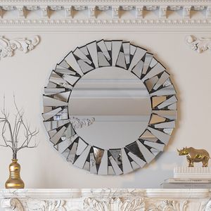 WISFOR Wandspiegel 80 cm, rund Dekospiegel Schminkspiegel Badspiegel, Spiegel für WohnzimmerSchlafzimmer Badzimmerl Flur, Glas