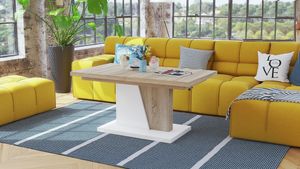 Design Couchtisch Tisch Grand Noir Sonoma Eiche / Weiß matt stufenlos höhenverstellbar ausziehbar 120 bis 180cm Esstisch