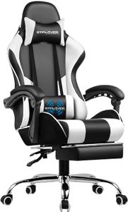 Herná stolička GTPLAYER, ergonomická kancelárska stolička s masážnou funkciou a opierkou na nohy, prepojenie s madlom, oceľová základňa, biela