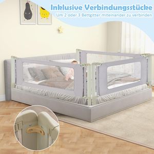 COSTWAY Bettgitter höhenverstellbar, Bettschutzgitter mit Verbindungszubehör, Babybettgitter, Kinderbettgitter, Rausfallschutz für Doppel-, Queen- und Kingsize-Bett (Blatt, 180cm)