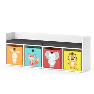 Livinity® Kinderregal Luigi, 142 x 53 cm mit 4 Faltboxen opt.1, Weiß