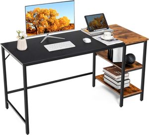 COSTWAY 140 cm Langer Schreibtisch, Computertisch mit Ablageflächen, Bürotisch mit Spleißplatte, großer PC-Tisch Arbeitstisch für Büro, Zuhause