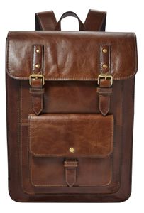 FOSSIL Leder Rucksack Laptoprucksack mit Laptopfach Greenville Backpack Cognac braun grau