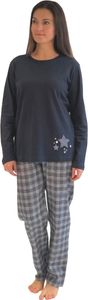 Damen Flanell Pyjama Mix & Match - Oberteil mit Sterne Motiv - auch in Übergrößen, 281 201 90 994 ; marine , 40