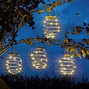 4 kusy solárních světelných spirálových luceren LED, solární zahradní světla Dekorativní závěsná světla pro venkovní použití, vodotěsné závěsné světlo pro zahradu, terasu, verandu