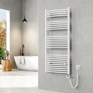 EMKE Elektrischer Badheizkörper Gebogen Badheizkörper Elektrisch mit Thermostat, Handtuchtrockner mit Heizstab, Weiß, 140x60cm, 665W