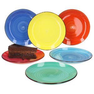 6er Colour Power Frühstücksteller Dessertteller Retro-Stil Ø 19,5 cm Kuchenteller 6 Farben Dekor