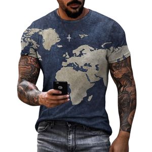 Herren Casual Top World Map Print Slim Rundhals T-Shirt Pacific Earth Geographic Top,Farbe: Dunkelblau,Größe:4XL