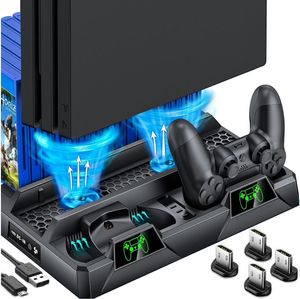PS4 Vertical Stand mit Controller Ladestation Zubehör PlayStation 4 Pro Lüfter für Playstation 4/PS4 Pro/PS4 Slim mit 16 Spiele Lagerung,Vertical Stan