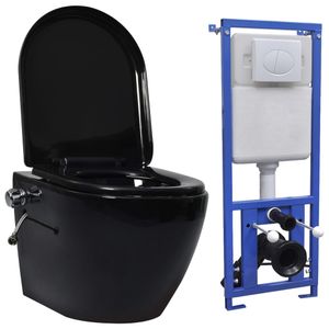 Wand-WC ohne Spülrand mit Einbau-Spülkasten Keramik Schwarz, Hänge-WCs Modern Design DE