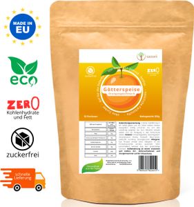 SANSEI Wackelpudding Götterspeise Orange 350g bis zu 50 Portionen - Öko-Verpackung, Zuckerfrei, Glutenfrei, ohne Fett, keine Kohlenhydrate,