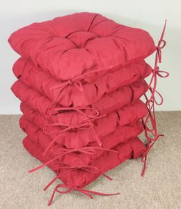 Set 6 x Stuhlkissen/Sitzkissen Lara 38 x 38 cm Dicke 8 cm, Fb. Colore Rosso (rot) mit Schleifen