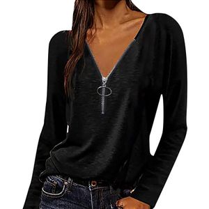 Damen Langarm Zip T-Shirt Lose Pullover Fashion Top,Farbe: Schwarz,Größe:L
