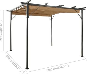 vidaXL Pergola s výsuvnou strechou Taupe 3x3 m Oceľ 180 g/m²