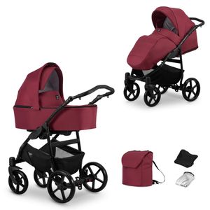 Kinderwagen MATA Sportwagen Babywagen Babyschale Komplettset Kinder Wagen Set 2 in 1 (maroon, Rahmenfarbe: Schwarz)