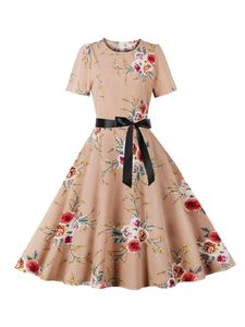 Damen Cocktailkleider Rockabilly Kleider 50er Jahre Vintage Kleid Swing Sommerkleid Blumen,Größe L