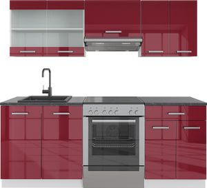 Vicco Küchenzeile R-Line, 200 cm ohne Arbeitsplatte, Bordeaux Hochglanz/Weiß