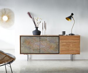 DELIFE Sideboard Juwelo 175 cm Akazie Natur mit Steinfurnier