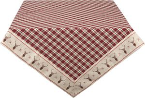 Clayre & Eef Tischdecke 100x100 cm Rot Beige Baumwolle Rauten Hirsch