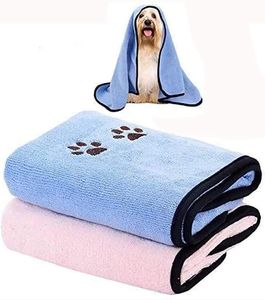 2 Stück Hundehandtuch, Haustier Badetuch Großer Weich Microfiber Schnelltrocknend Warm Haustierhandtuch, für Hunde Katzen (50x90cm, Pink, Blau)