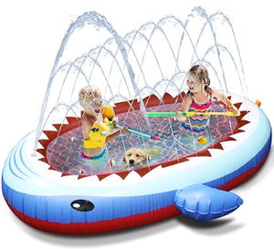 Kinder Sprinkler Pool, Sprinkler Planschbecken Play Matte für Kleinkind im Freien Sommer Garten Aufblasbares Wasserspielmatte für Jungen Mädchen Hund