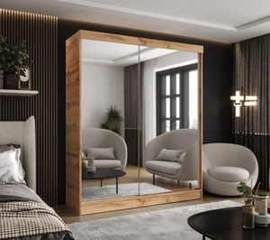 CASPIAN 24 Garderobenschrank mit Spiegel, zwei Schubladen Schrank Eiche Wotan - 110x205 CM