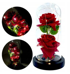 Doppelrose Die Schöne und das Biest Rose, Ewige Rose, Rose in Glaskuppel mit LED Licht, Forever Rose Blumen für Hochzeit, Valentinstag, Muttertag, Geb