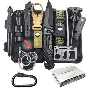 13 in 1 Camping Kit , Outdoor Camping Ausrüstung Kits ,Taktischer Stift , Schwarz, Mit Box