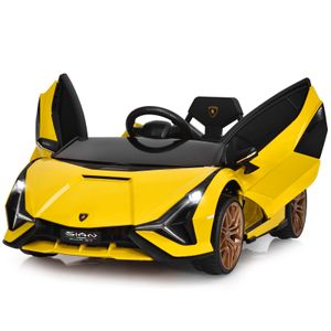 COSTWAY Lamborghini 12V Kinderauto mit 2,4G-Fernbedienung, Elektroauto 3-5km/h mit MP3, Radio, Musik und LED-Scheinwerfer, Kinderfahrzeug für Kinder von 3-8 Jahren Gelb