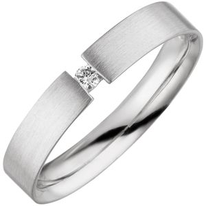 Solitär Ring 925 Silber Diamant Brillant 0,04 Ct W/P1 mattiert
