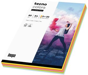 tecno Multifunktionspapier colors A4 80 g/qm 5 Pastellfarben à 20 Blatt