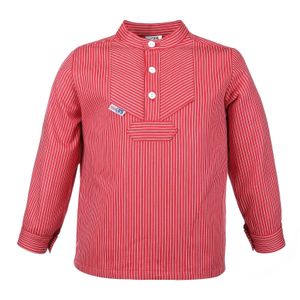 modAS Kinder Fischerhemd Basic Line mit Streifen im Finkenwerder-Stil - Seemann-Hemd mit Stehkragen mit roten Streifen Größe 86-92