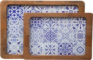 Joy Kitchen™ Holztablett rechteckig Retro Mavi 2er Set – dekoratives Zubehör – Tablett Holz – Tabletts – Snackbrett – Servierbrett – Tapasbrett – Wohndeko – Blau