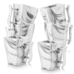 MALACASA Becher Set, Serie Flora, Marmor Porzellan 6 Tlg. Kaffeetasse Set Becherset Eckig 350ml