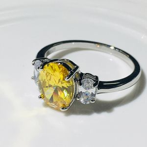 Verlobungsring aus 925er-Sterlingsilber, synthetischer gelber Saphir-Ring, Damen-Verlobungsring aus Silber