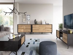 Wohnzimmer-Set Diamond Anbauwand 4-teilig Evoke Oak schwarz